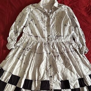 White and Black Button-Up Dress